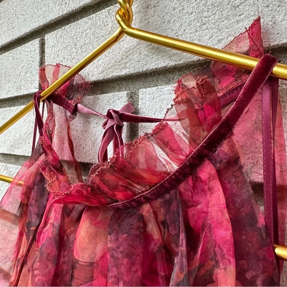 VICI Tiny Dancer Red Floral Tiered Mini Dress Halter Neck Open Back Size Small - Picture 5 of 10